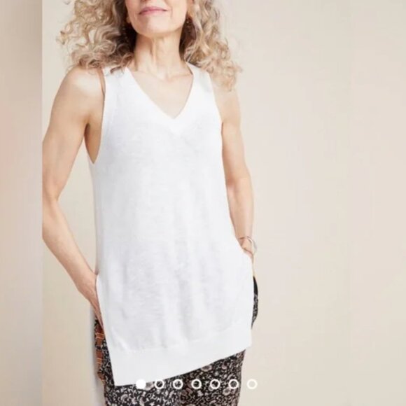 Anthropologie White Desmond Sleeveless Knit Tunic Top Sweater Vest High Low XS - Picture 1 of 8